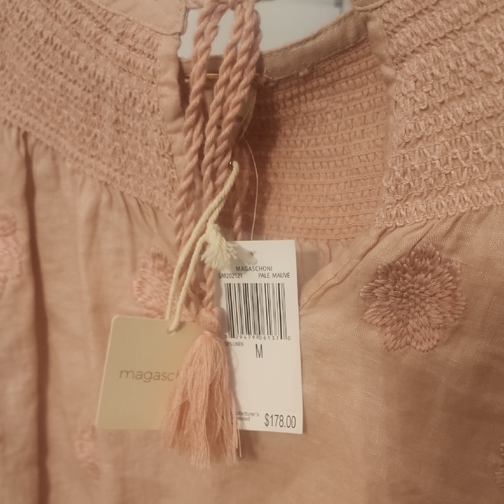 MAGASCHONI Pale Mauve 100% Linen Embroidered Blouse Size M - Picture 4 of 7